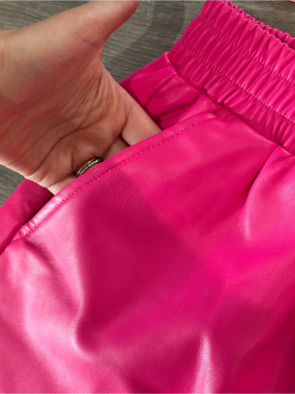 Steve Madden Fonda Faux Leather Shorts Hot Pink Small S High Waist Cuffed Hem - Picture 5 of 8